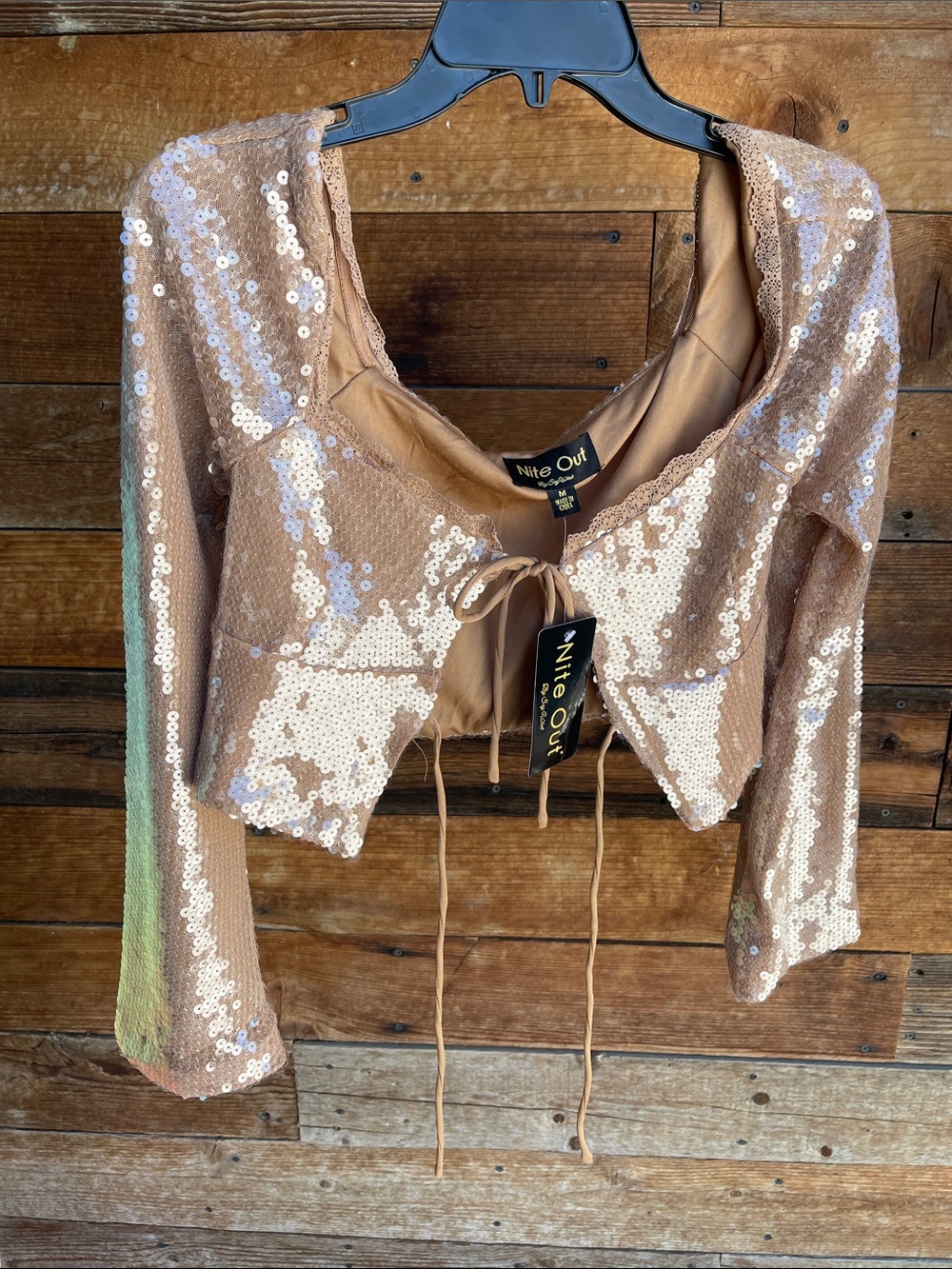 Nite Out Sequin Tie-Front Bolero Jacket in Rose Gold